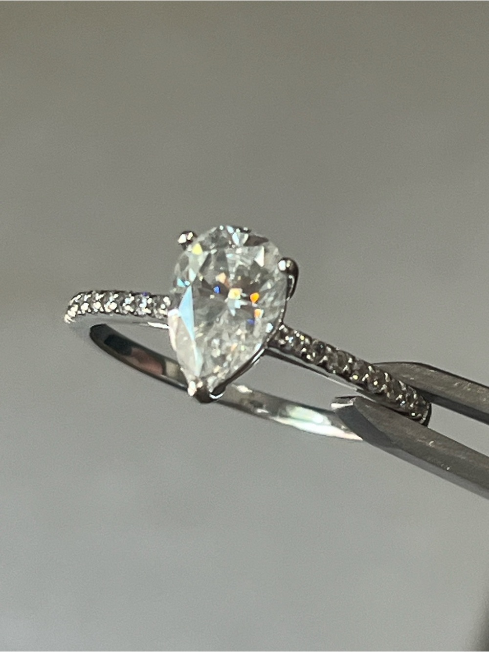 14k White Gold Pear-Shaped Moissanite Pavé Engagement Ring
